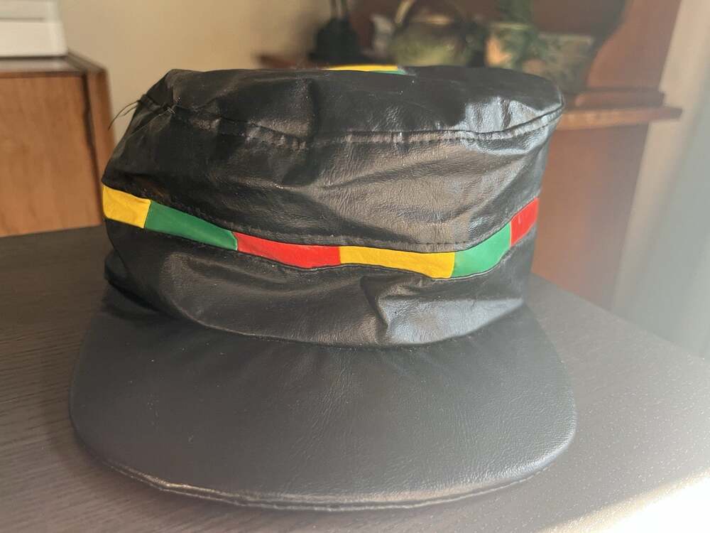 Rasta Reggae Faux Leather Military Cadet Cap Black Red Gold Green Star Hat
